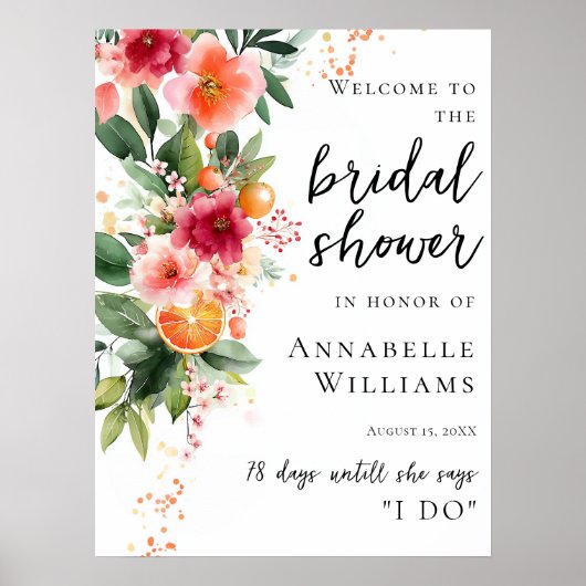 Citrus Sinaasappel en Bloemen Vrijgezellenfeest we Poster (Voorkant)