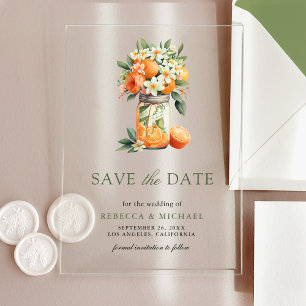 Citrus Sinaasappel Mason Jar Wedding Save the Date Acryl Uitnodigingen
