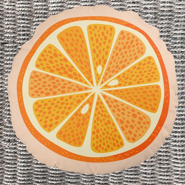 Citrus Sinaasappel Rond Kussen (Fun citrus orange slice round pillow for a Mediterranean summer feel)
