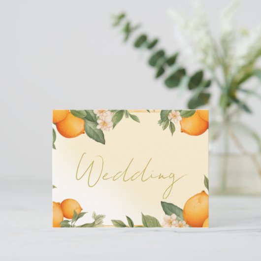 Citrus Sinaasappel Zomerbruiloft uitnodiging (Staand voorkant)