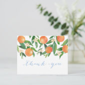 Citrus sinaasappels blauw jongen Baby shower dank  Briefkaart (Staand voorkant)