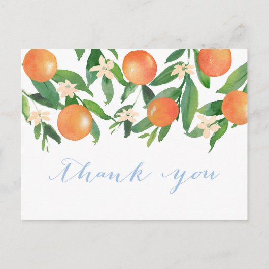 Citrus sinaasappels blauw jongen Baby shower dank  Briefkaart (Voorkant)