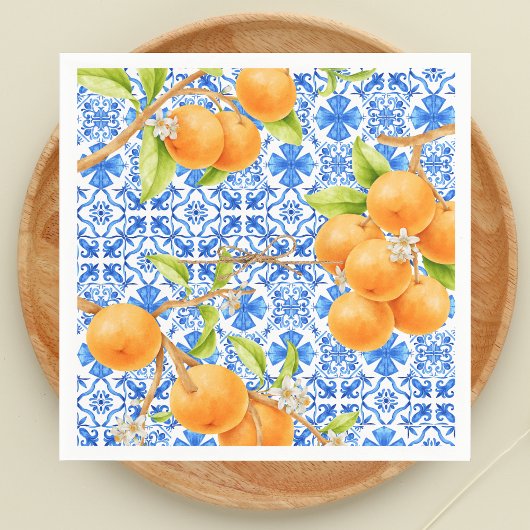 Citrus Sinaasappels & Blue Azulejo Tegels Servet
