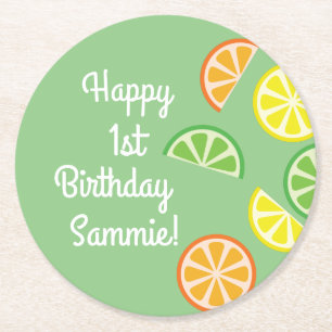 Citrus Slice Kind Birthday Summer Ronde Kartonnen Onderzetter