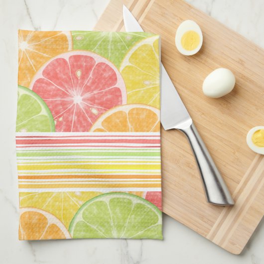 Citrus Slices en Stripes Kitchen Towel Theedoek (Quarter Fold)