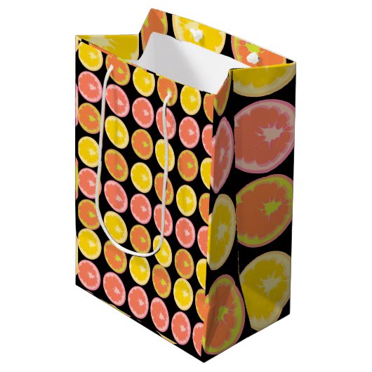 Citrus Snoep Lemon Fruit Pattern Birthday Medium Cadeauzakje (Voorkant Gekanteld)