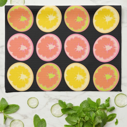 Citrus Snoep Lemon Pattern Black Theedoek (Gevouwen)