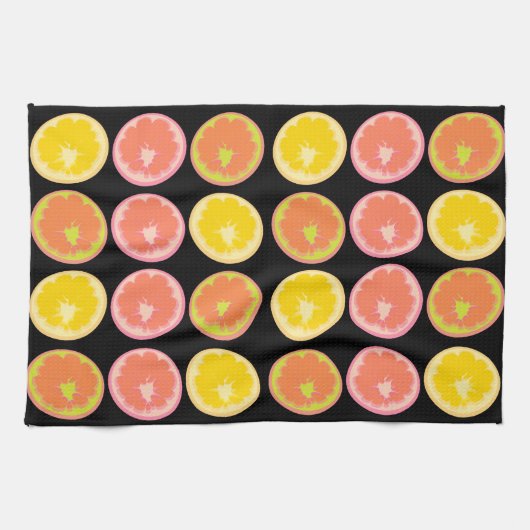 Citrus Snoep Lemon Pattern Black Theedoek (Horizontaal)