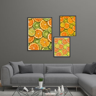 Citrus Splash | Orange, Lemon & Lime Watercolor Muurkunst Sets