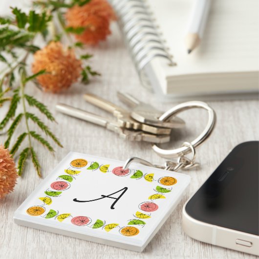 Citrus Square Monogram vierkant dubbelzijdig Sleutelhanger (Voorkant Rechts)