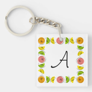 Citrus Square Monogram vierkant dubbelzijdig Sleutelhanger