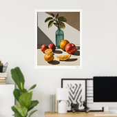 Citrus Stilleven met glazen fles Poster (Thuiskantoor)
