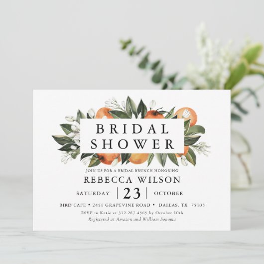 Citrus Thème Rustique Nuptiale Douche Invitation (Debout devant)