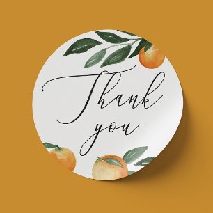Citrus Trouw Dank Je   Elegante Script Sinaasappel Ronde Sticker