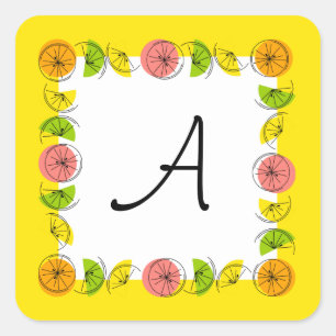 Citrus vierkant geel Monogram sticker vierkant