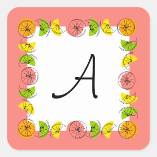 Citrus vierkant roze Monogram sticker vierkant