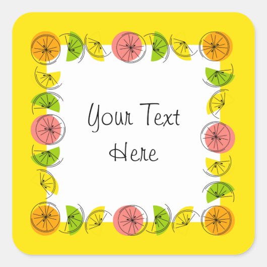 Citrus vierkante gele tekst sticker vierkant (Voorkant)