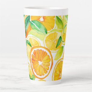 Citrus Watercolor Sinaasappels & Citroenen Groot Latte Mok