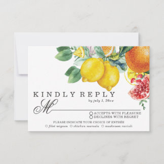 Citrus Waterverf Botanical Wedding RSVP Kaartje