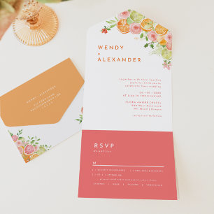 Citrus Waterverf bruiloft All In One Uitnodiging