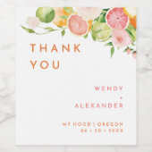 Citrus Waterverf bruiloft dank u Wijn Etiket (Enkel label)