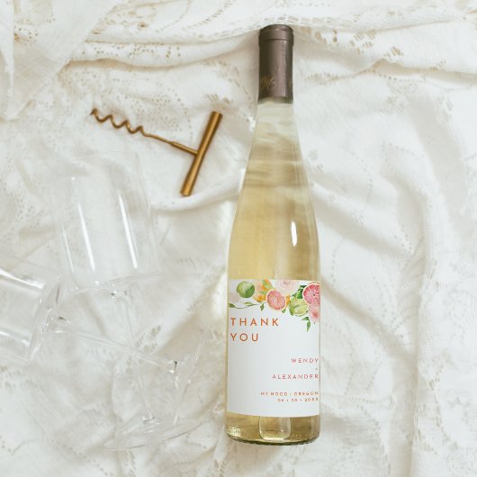 Citrus Waterverf bruiloft dank u Wijn Etiket