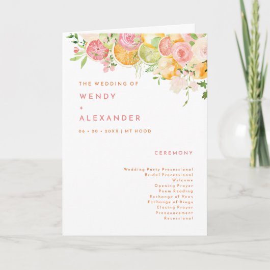 Citrus Waterverf bruiloft gevouwen Programma (Voorkant)