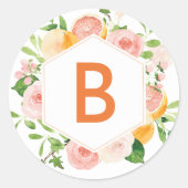 Citrus Waterverf Bruiloft Monogram Envelop Afdicht Ronde Sticker (Voorkant)