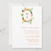 Citrus Waterverf Monogram Crest Bruiloft Kaart (Voorkant)