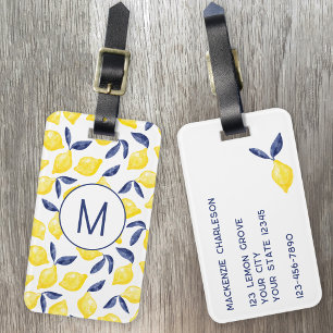 Citrus Waterverf Monogram Gepersonaliseerd Bagagelabel