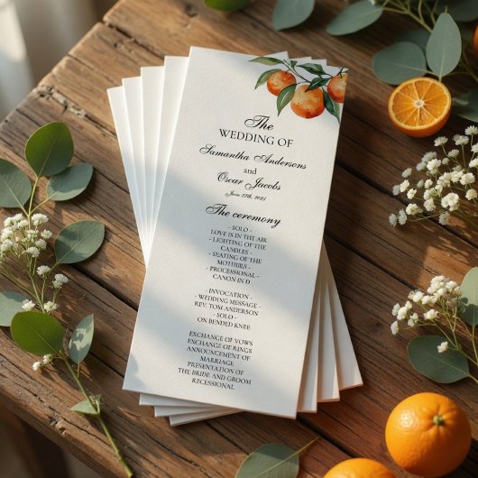 Citrus Wedding Program | Mediterranean Orange  Menu