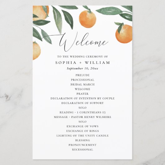 Citrus Wedding Program | Watercolor Garden Orange (Voorkant)