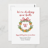 Citrus Wreator met Monogram Holiday Moving Briefkaart (Voorkant / Achterkant)