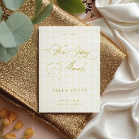 Citrus Yellow Check Luxe Summer Wedding Save The Date