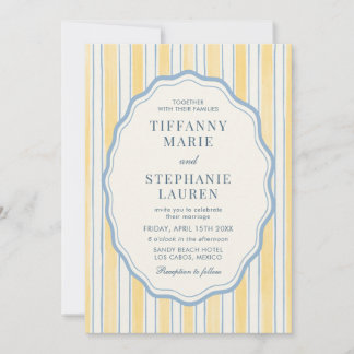 Citrus Yellow Elegant Modern Stripe Wedding Kaart