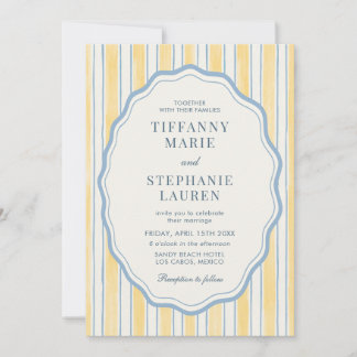 Citrus Yellow Elegant Modern Stripe Wedding Kaart