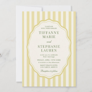 Citrus Yellow Elegant Modern Stripe Wedding Kaart
