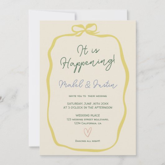 Citrus Yellow Green Ribbon Bow Photo Wedding Kaart (Voorkant)