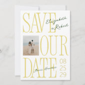 Citrus Yellow & Green Typography Stylish Wedding Save The Date (Voorkant)