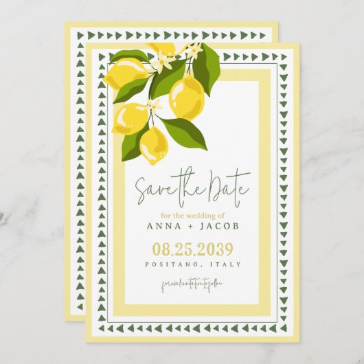 Citrus Yellow Lemon Italian Wedding Save The Date (Voorkant / Achterkant)