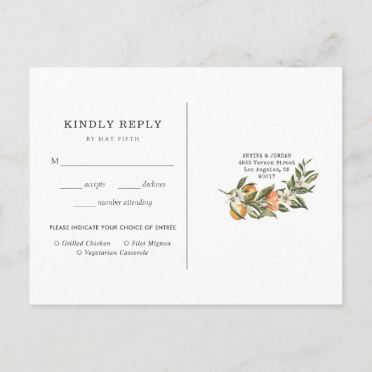 citrusboomgaard | Boho Greenery Wedding RSVP Uitnodiging Briefkaart (Achterkant)