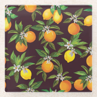 Citruspatroon,  citroenen Sinaasappels. Glazen Onderzetter