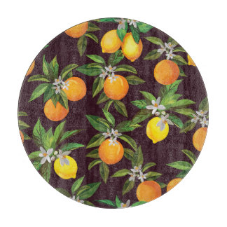Citruspatroon,  citroenen Sinaasappels. Snijplank
