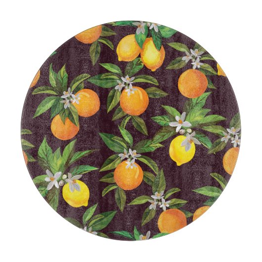 Citruspatroon,  citroenen Sinaasappels. Snijplank (Voorkant)