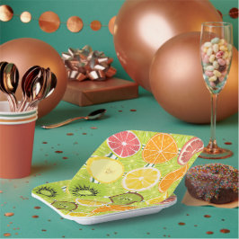  citruspatroon Sinaasappel Geel Groen kleurrijk Papieren Bordje