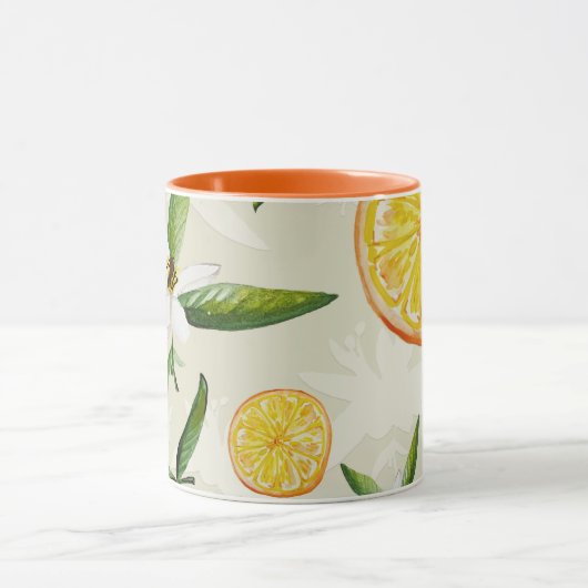 Citruspatroon van sinaasappels en oranje bloesems mok (Midden)