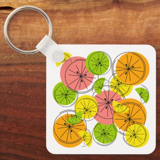 Citrustekst achterzijde aluminium vierkant dubbelz sleutelhanger (Voorkant)