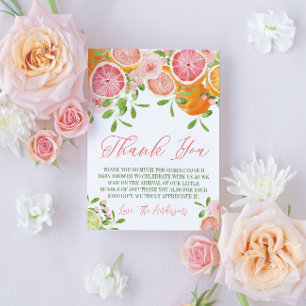 Citrusvruchten en bloemen Baby shower Bedankkaart