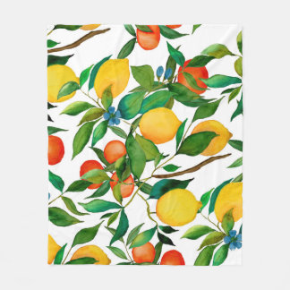 Citrusvruchten, levendige waterverf. fleece deken