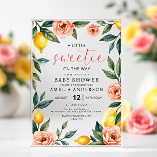 Citrusvruchten Roze Bloemen Zomer Baby shower Acryl Uitnodigingen
